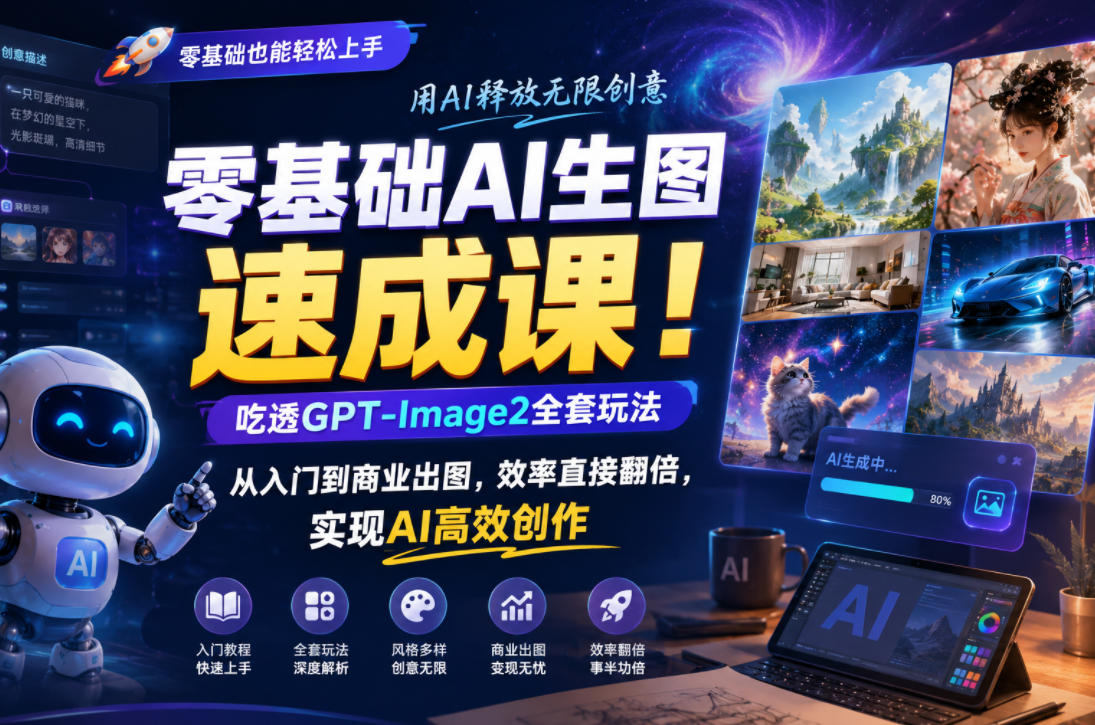 零基础AI生图速成课!吃透GPT-Image2全套玩法,从入门到商业出图,效率直接翻倍,实现AI高效创作