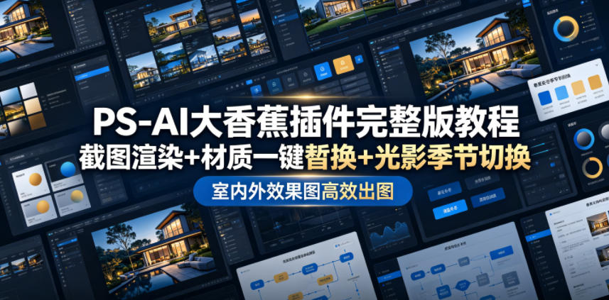 PS-AI大香蕉插件完整版教程，截图渲染+材质一键替换+光影季节切换，室内外效果图高效出图高阶课程