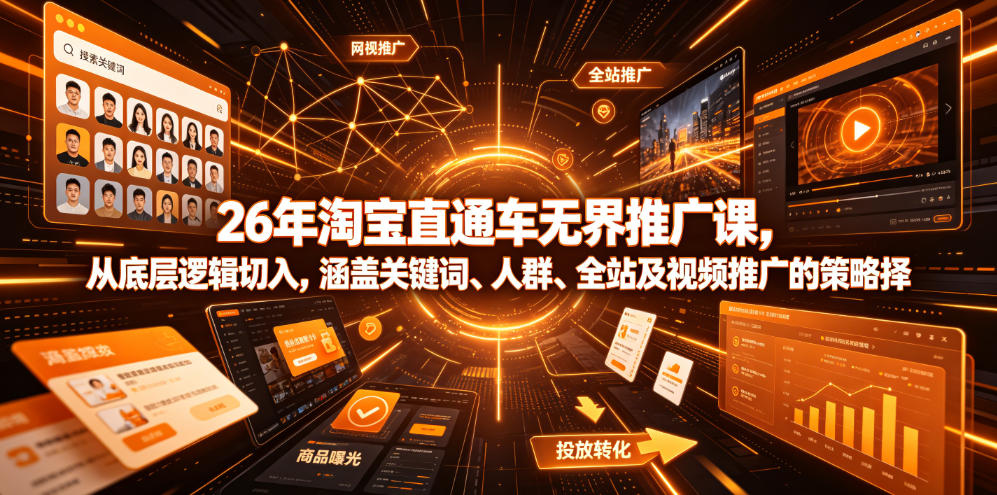 26年淘宝直通车无界推广课，从底层逻辑切入，涵盖关键词、人群、全站及视频推广的策略选择