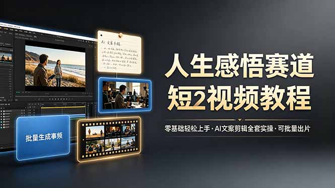人生感悟赛道短视频教程,零基础轻松上手,AI文案剪辑全套实操可批量出片