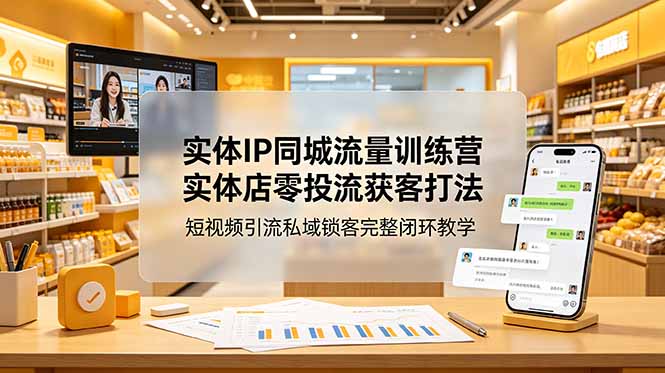 实体IP同城流量训练营：实体店零投流获客打法，短视频引流私域锁客完整闭环教学
