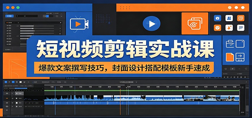 短视频剪辑实战课：爆款文案撰写技巧，封面设计搭配模板新手速成