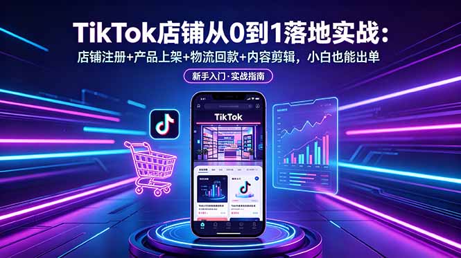 TikTok店铺从0到1落地实战：店铺注册+产品上架+物流回款+内容剪辑，小白也能出单