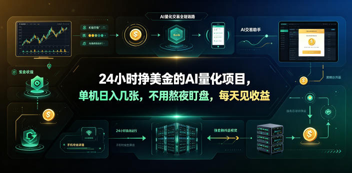 24小时挣美金的AI量化项目,单机日入几十美刀,不用熬夜盯盘,每天见收益【揭秘】