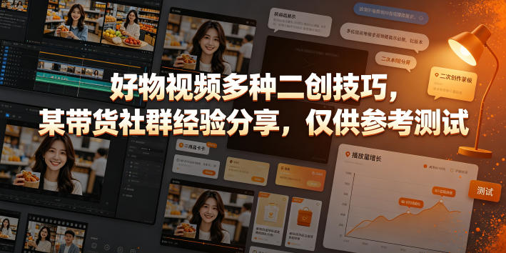 好物视频多种二创技巧，某带货社群经验分享，仅供参考测试