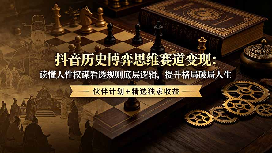 抖音历史博弈思维赛道变现:读懂人性权谋看透规则底层逻辑,提升格局破局人生,伙伴计划+精选独家收益