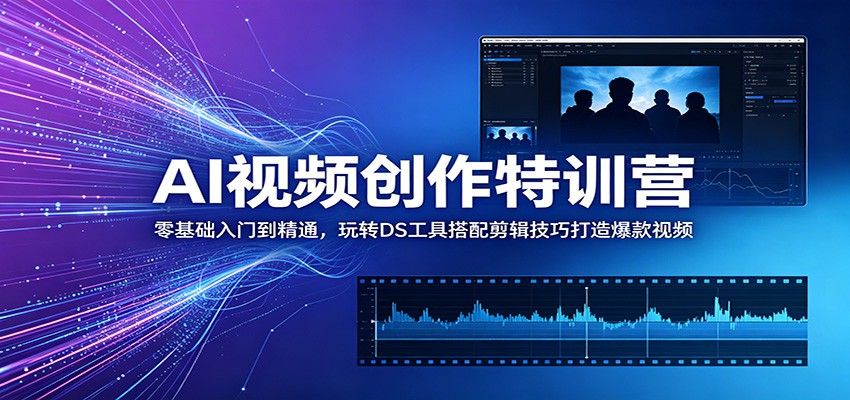 AI视频创作特训营：零基础入门到精通，玩转DS工具搭配剪辑技巧打造爆款视频