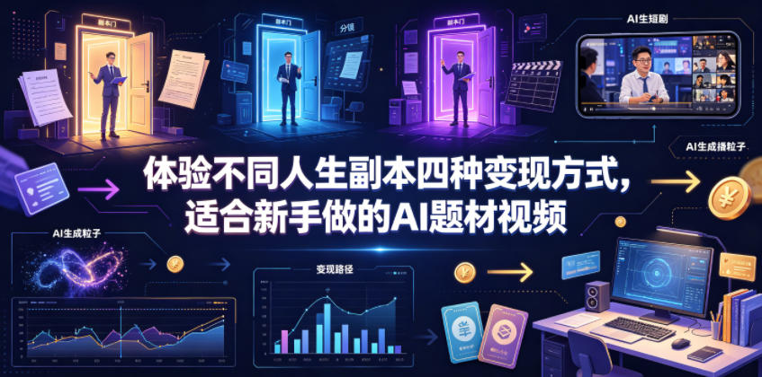 体验不同人生副本四种变现方式，适合新手做的AI题材视频