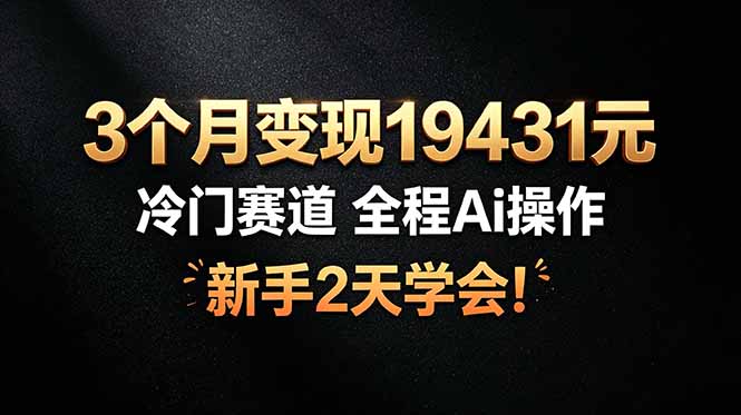 3个月变现19431元，冷门赛道 全程Ai操作，新手2天学会！