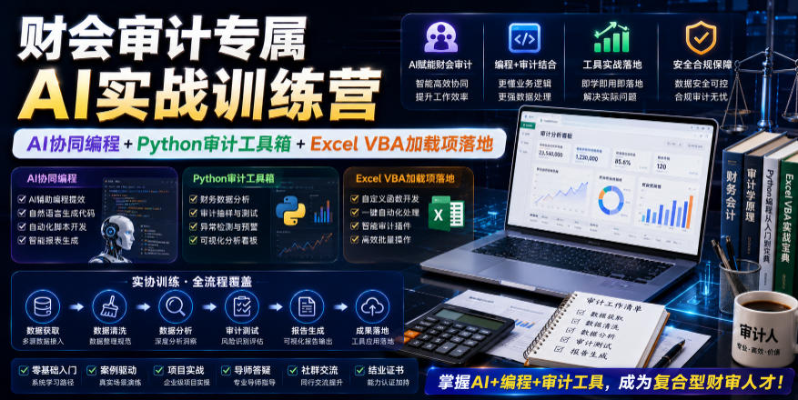 财会审计专属AI实战训练营|AI协同编程+Python审计工具箱+Excel VBA加载项落地