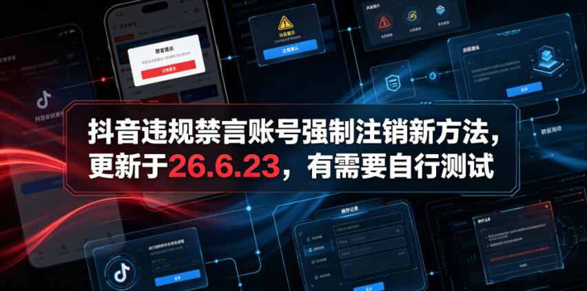 抖音违规禁言账号强制注销新方法，更新于26.6.23，有需要自行测试