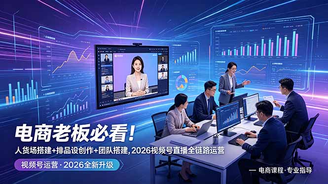 电商老板必看！人货场搭建+排品设计+素材创作+团队搭建，2026视频号直播全链路运营