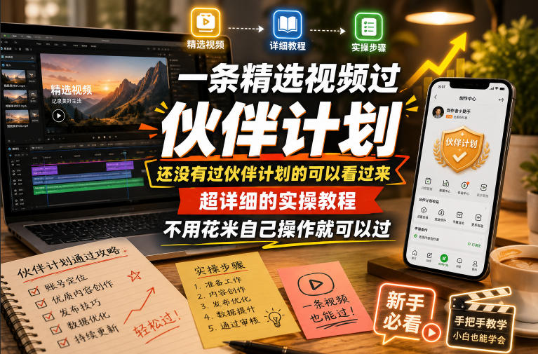 一条精选视频过伙伴计划,还没有过伙伴计划的可以看过来,超详细的实操教程,不用花米自己操作就可以过