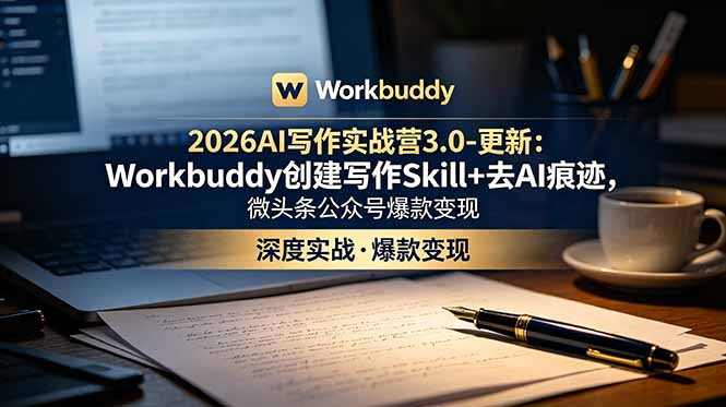 2026AI写作实战营3.0-更新：Workbuddy创建写作Skill+去AI痕迹，微头条公众号爆款变现