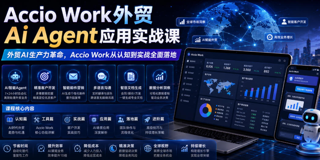 Accio Work外贸Ai Agent应用实战课，外贸AI生产力革命，Accio Work从认知到实战全面落地