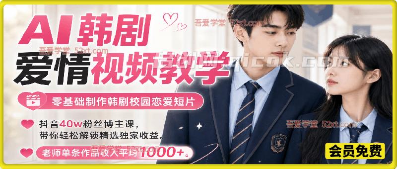 AI韩剧爱情视频教学,抖音40w粉丝博主0基础教你制作韩剧校园恋爱短片,轻松解锁精选独家收益,老师单条作品收入平均1000+ AI韩剧爱情视频教学,抖音40w粉丝博主0基础教你制作韩剧校园恋爱短片,轻松解锁精选独家收益,老师单条作品收入平均1000+