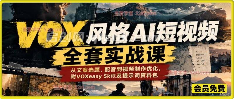 VOX风格AI短视频全套实战课:从文案选题、配音到视频制作优化,附VOXeasy Skill及提示词资料包 VOX风格AI短视频全套实战课:从文案选题、配音到视频制作优化,附VOXeasy Skill及提示词资料包