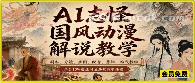 AI志怪国风动漫解说教学,剧本、分镜、生图、配音、剪辑一站式教学,抖音10W粉丝博主满堂诡事课程 AI志怪国风动漫解说教学,剧本、分镜、生图、配音、剪辑一站式教学,抖音10W粉丝博主满堂诡事课程
