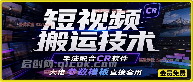 短视频搬运技术，手法配合CR软件，大佬参数模板直接套用