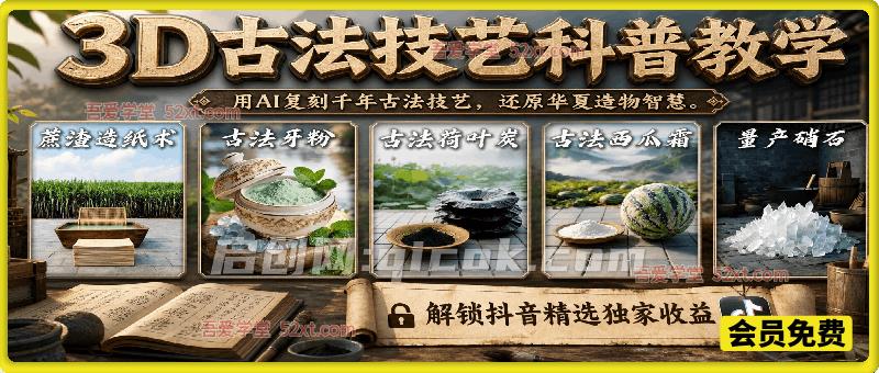 3D古法技艺科普教学,用AI复刻千年古法技艺,还原华夏造物智慧,解锁抖音精选独家收益 3D古法技艺科普教学,用AI复刻千年古法技艺,还原华夏造物智慧,解锁抖音精选独家收益