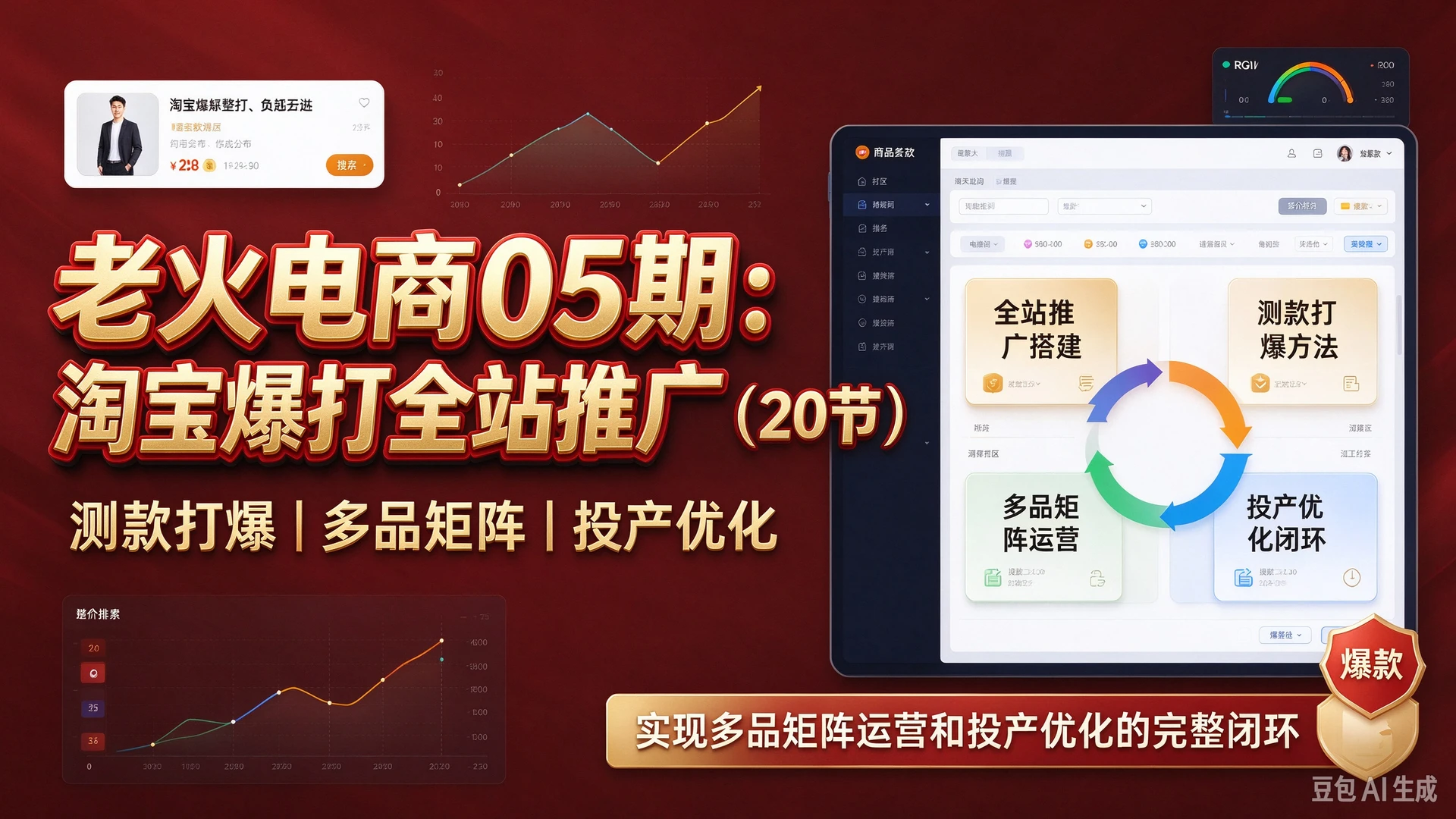老火电商05期：淘宝爆打全站推广（20节），带你掌握全站推广搭建与测款打爆方法，实现多品矩阵运营和投产优化的完整闭环