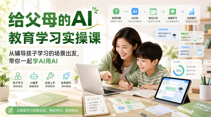 给父母的AI教育学习实操课，从辅导孩子学习的场景出发，带你一起学AI用AI-智点网