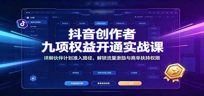 抖音创作者九项权益开通实战课：详解伙伴计划准入路径，解锁流量激励与商单扶持权限-智点网
