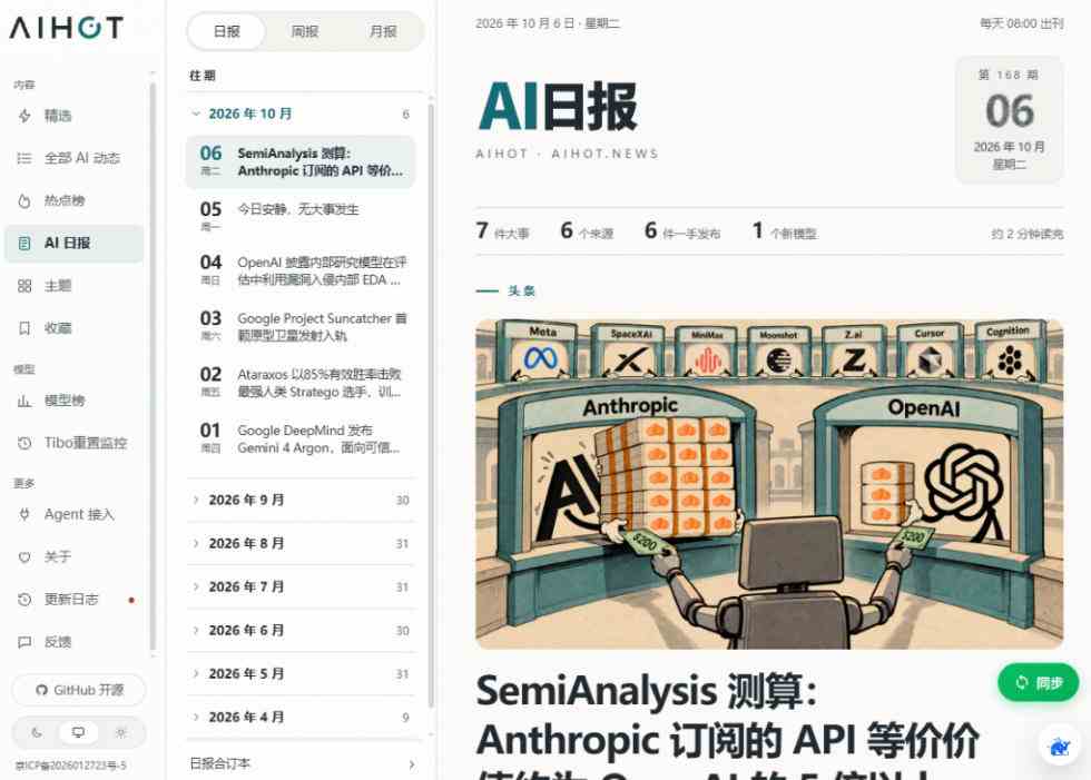 Github热门开源项目!开源行业热点站框架,支持自动采集、AI精选并自动产出各行业日报的AIHOT