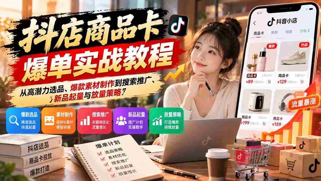 (21148期)抖店商品卡爆单实战教程:从高潜力选品、爆款素材制作到搜索推广、新品起量与放量策略