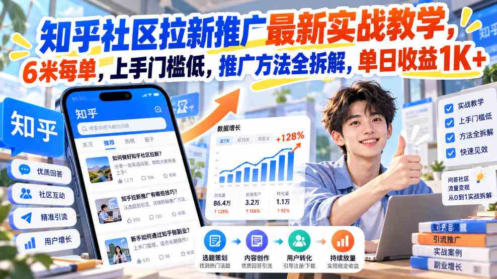 知乎社区拉新推广最新实战教学,6米每单,上手门槛低,推广方法全拆解,单日收益1K+!(更新1021)