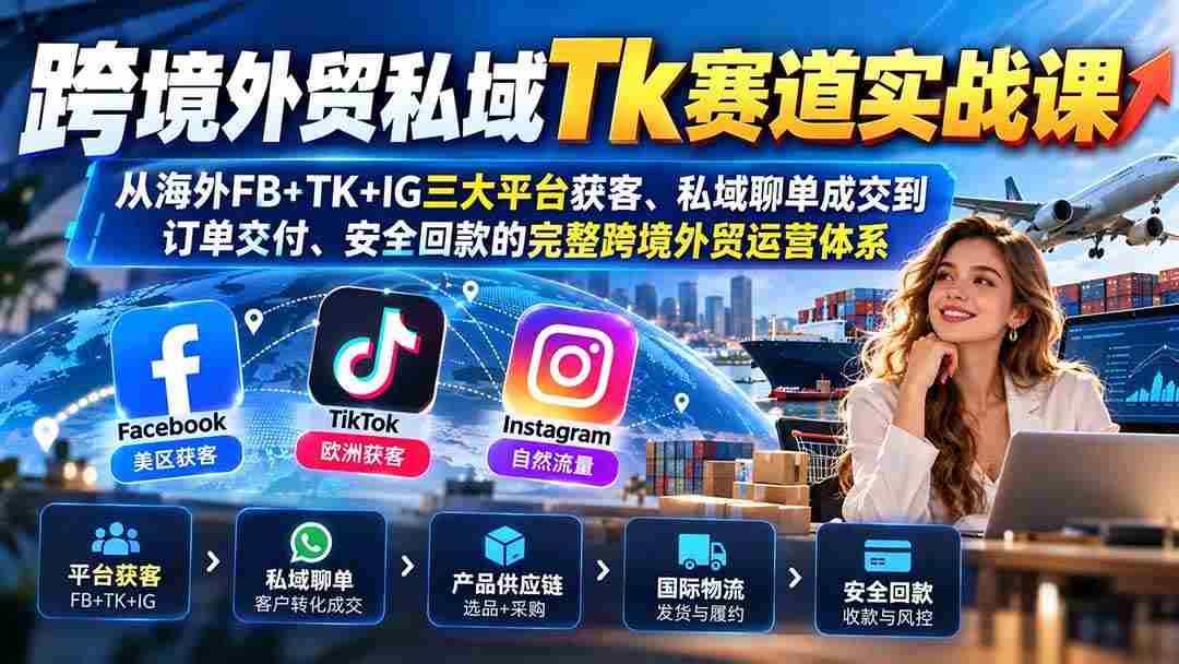 (20894期)跨境外贸私域Tk赛道实战课:从海外FB+TK+IG三大平台获客、私域聊单成交到订单交付、安全回款的完整跨境外贸运营体系
