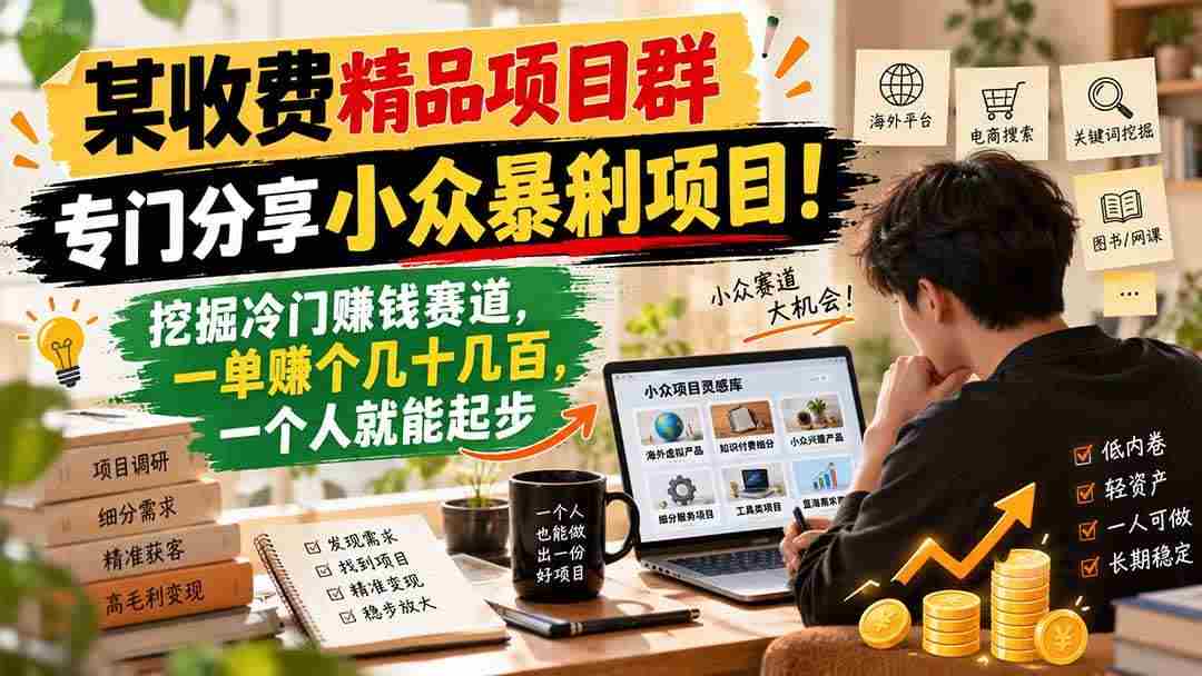 (21185期)某收费精品项目群,专门分享小众暴俐项目!挖掘冷门赚钱赛道,一单赚个几十几百,一个人就能起步