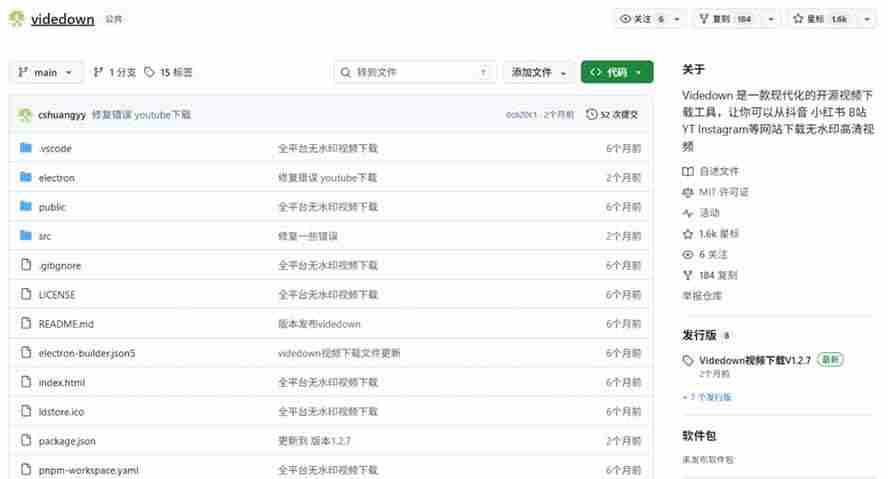(20785期)GitHub 上 1.6k stars 开源下载器,界面清爽免费用,小红书某音B站youtube视频一键保存 Videdown