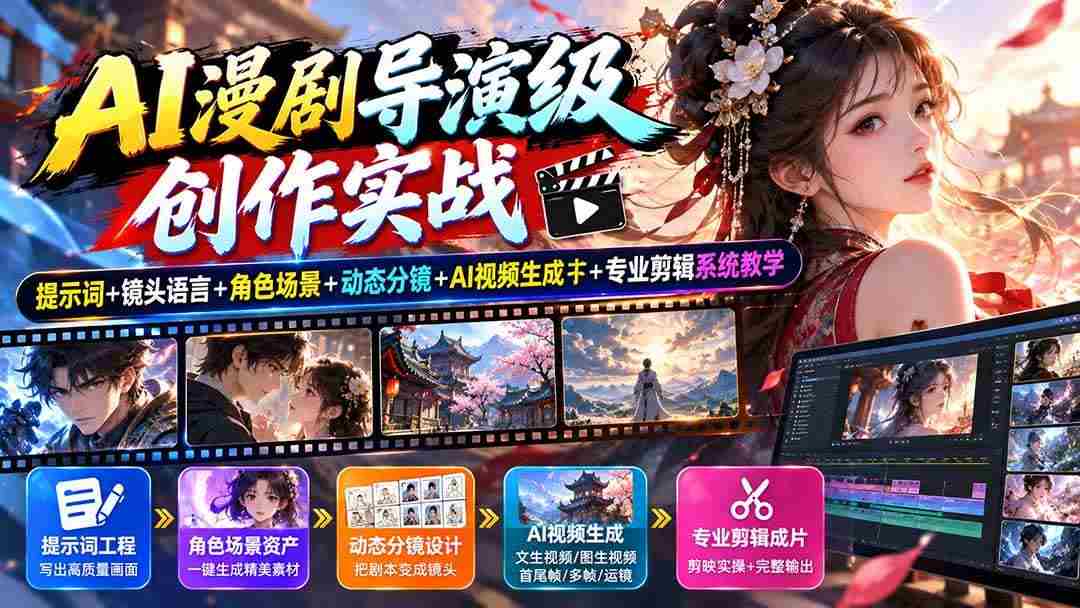(20814期)AI漫剧导演级创作实战:提示词+镜头语言+角色场景+动态分镜+AI视频生成+专业剪辑系统教学