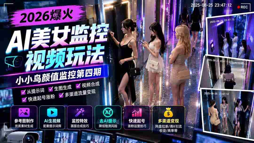 (21187期)小小鸟颜值监控第四期,AI美女监控视频涨粉新玩法,手机也能操作,网盘拉新、商K引流、收徒商单多种收益
