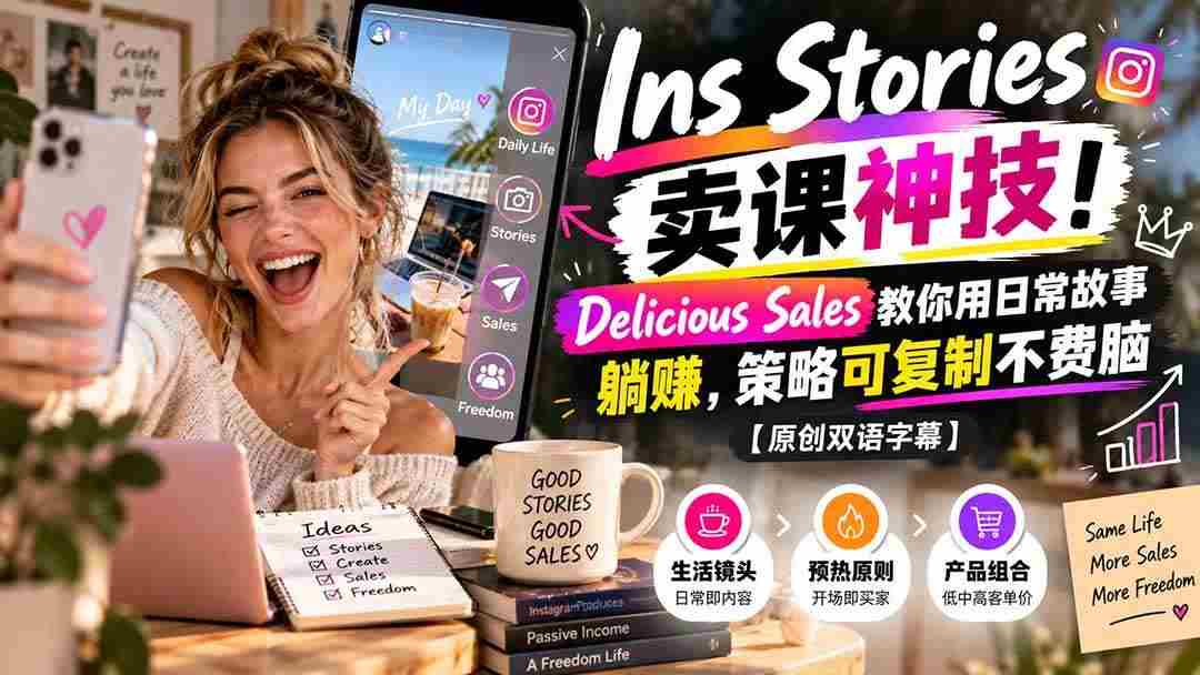 （20767期）Ins Stories 卖课神技！Delicious Sales 教你用日常故事躺赚，策略可复制不费脑【原创双语字幕】