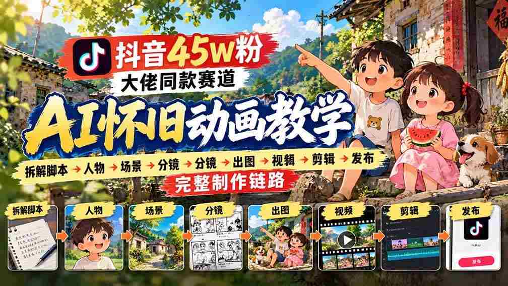 (20781期)抖音45W粉大佬同款赛道AI怀旧动画教学:拆解脚本→人物→场景→分镜→出图→视频→剪辑→发布完整制作链路