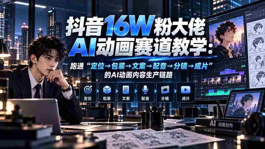 （20791期）抖音16W粉大佬规则门禁AI动画赛道教学：跑通“定位→包装→文案→配音→分镜→成片”的AI动画内容生产链路