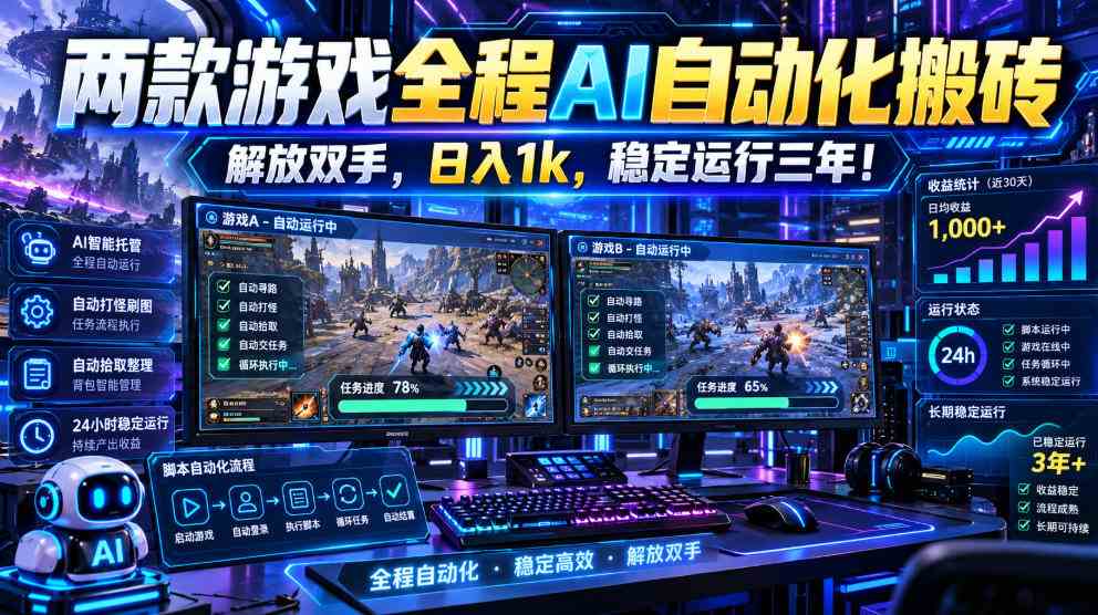 两款游戏全程AI自动化搬砖,解放双手,日入1k,稳定运行三年!【揭秘】