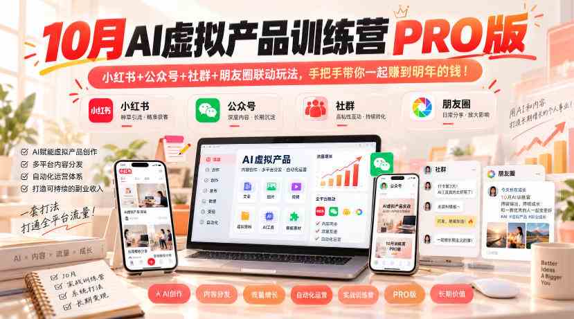 10月AI虚拟产品训练营PRO版，小红书+公众号+社群+朋友圈联动玩法，手把手带你一起赚到明年的钱！（更新1022）