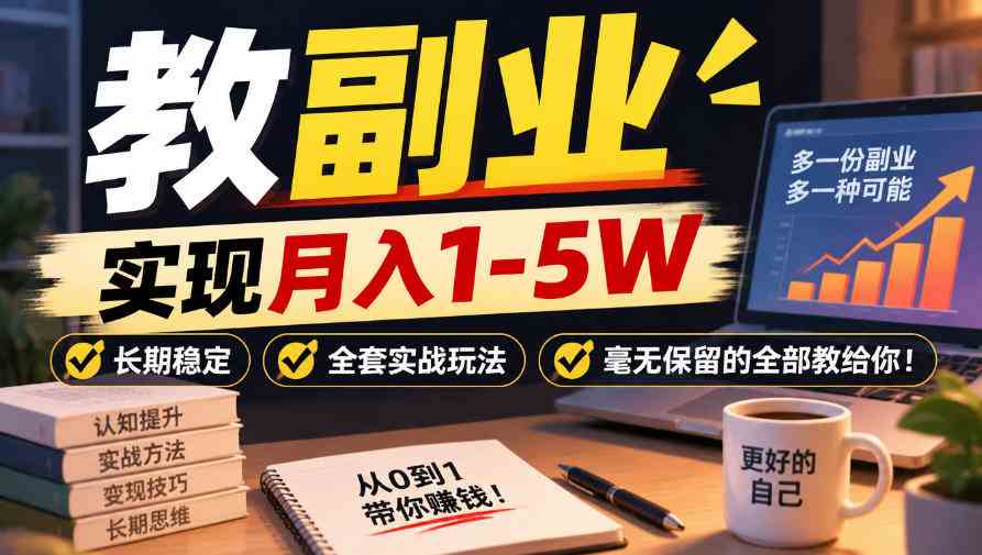 “教副业”实现月入1-5W，长期稳定，全套实战玩法毫无保留的全部教给你！【揭秘】