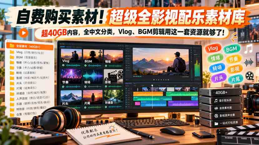 自费购买素材！超级全影视配乐素材库，超40GB内容，全中文分类，Vlog、BGM剪辑用这一套资源就够了！