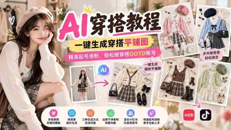 （21134期）【无水印】AI穿搭教程｜一键生成穿搭平铺图，精准起号涨粉，轻松做穿搭OOTD账号