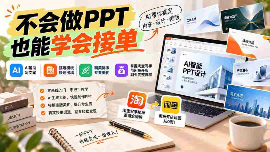 (20945期)不会做PPT也能学会接单:AI辅助写文案、挑模板、做排版,掌握淘宝写手与闲鱼开店副业完整流程