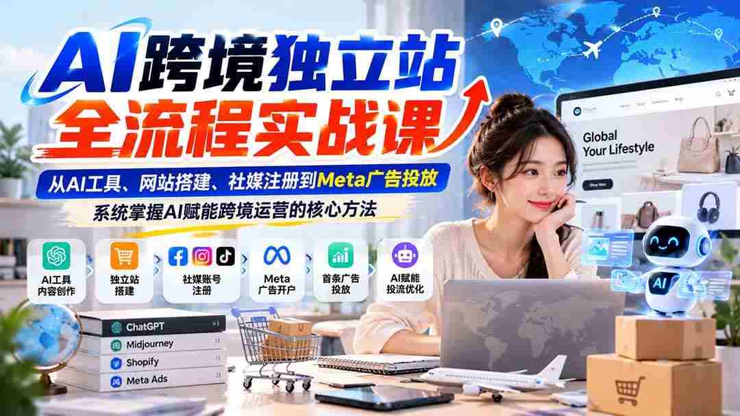 (21056期)AI跨境独立站全流程实战课:从AI工具、网站搭建、社媒注册到Meta广告投放,系统掌握AI赋能跨境运营的核心方法