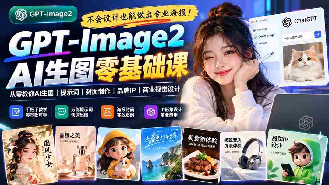 (20944期)不会设计也能做出专业海报!GPT-Image2从零教你AI生图、提示词、封面制作、品牌IP与商业视觉设计