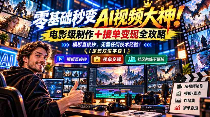 零基础秒变AI视频大神！电影级制作+接单变现全攻略，模板直接抄，无需任何技术经验！【原创双语字幕】