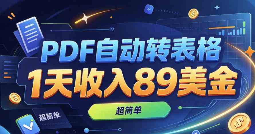 PDF自动转表格，1天收入89美刀，超简单，0门槛