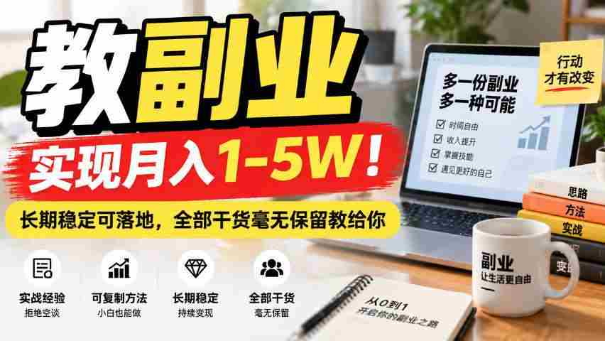 （20806期）“教副业”实现月入1-5W！长期稳定可落地，全部干货毫无保留教给你