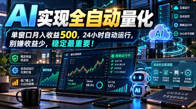 AI实现全自动量化，单窗口月入收益500，24小时自动运行，别嫌收益少，稳定最重要！【揭秘】